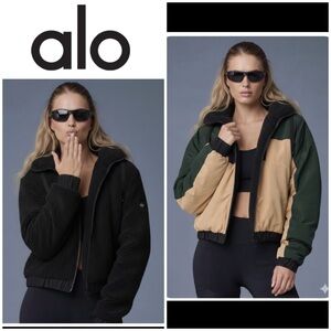 Alo Yoga Duality Reversible Faux Shearling Jacket Oversized Black Putty Forest